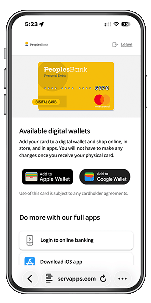 Phone with card and add to wallet buttons